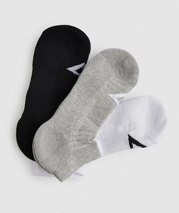 Skarpety Męskie Gymshark Ankle 3pk Białe Głęboka Szare Czarne | PL 3273CTV